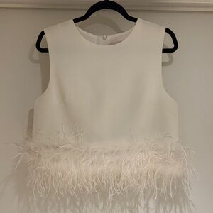 Elegant White Feather Trim Blouse